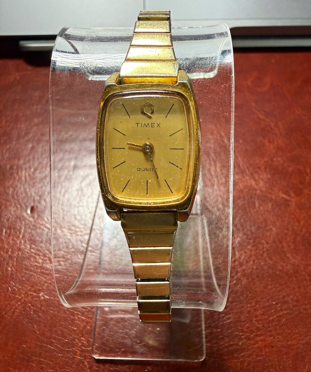 Vintage Timex Electric Gold Tone Rectangular Watch Speidel USA Band Parts Repair